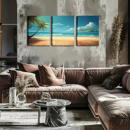 3pcs Romantic Beach, Charming Scenery Wall Art Canvas Unframed - High Quality Print 100% Australian Made Wall Canvas