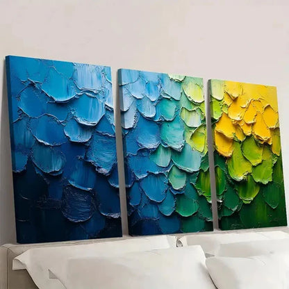 3pcs Blue and Green Texture Abstract JM Wall Art Set Canvas Unframed - High Quality Print 100% Australian Made Wall Canvas - Bella Home Decor