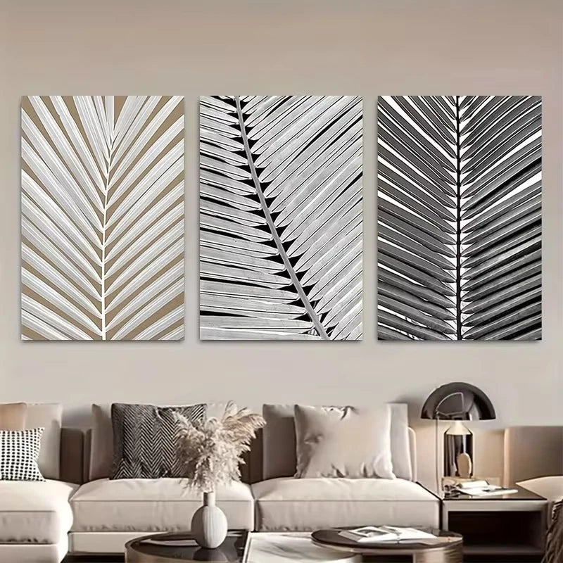 3pcs Black and White Tropical Palm Leaf  Wall Art Set Canvas Framed 60x90cm - High Quality Print 100% Australian Made Wall Canvas Ready to Hang - Bella Home Decor