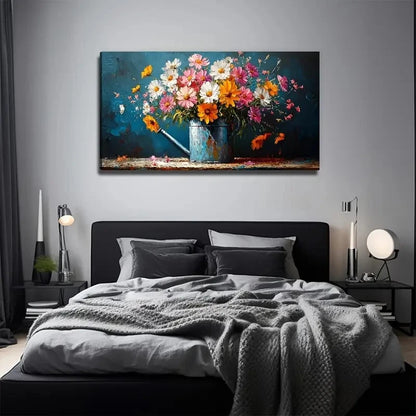 Vibrant Bouquet In Blue Vase Wall Art Canvas Office Home Room Framed 120x60cm