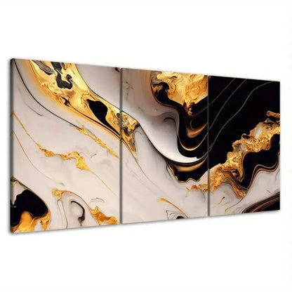 3pcs Luxury White Marble  Golden  Wall Art Set Canvas Framed 50x70cm - High Quality Print 100% Australian Made Wall Canvas Ready to Hang