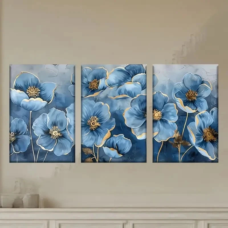 3pcs Flower Paintings with Golden Wall Art Set Canvas Framed 40x60cm - High Quality Print 100% Australian Made Wall Canvas Ready to Hang - Bella Home Decor