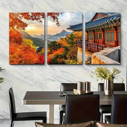 3pcs Korean Landscape Travel Decor Perfect Wall Art Set Canvas Framed 50x70cm - High Quality Print 100% Australian Made Wall Canvas Ready to Hang