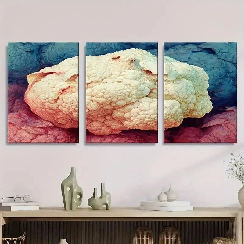 3pcs Vibrant Cauliflower Abstract Design Wall Art Set Canvas Framed 50x70cm - High Quality Print 100% Australian Made Wall Canvas Ready to Hang