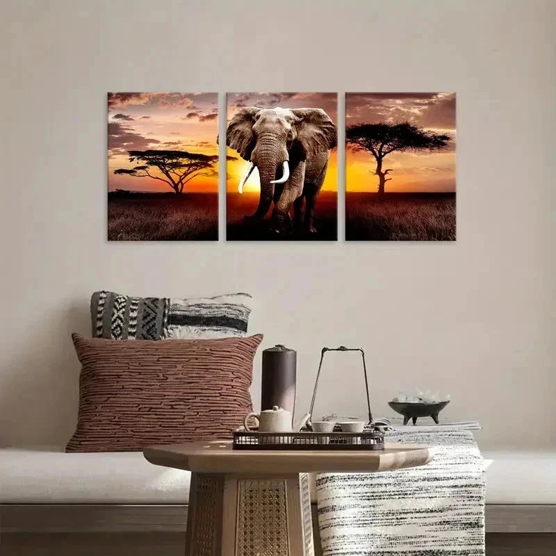 3pcsVivid African sunset scenes Wall Art Set Canvas Framed 60x90cm - High Quality Print 100% Australian Made Wall Canvas Ready to Hang - Bella Home Decor