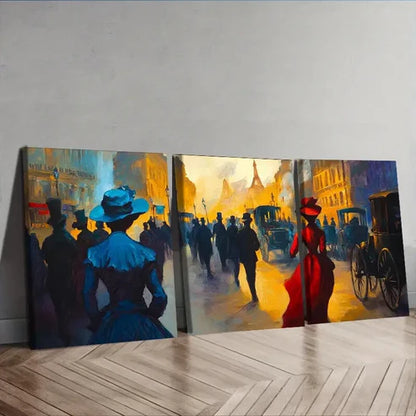 3pcs People in the Market Wall Art Canvas Unframed - High Quality Print 100% Australian Made Wall Canvas