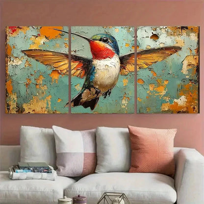 3pcs Hummingbird Small Bird Impasto Design Metal Print Ready to Hang Art - Bella Home Decor