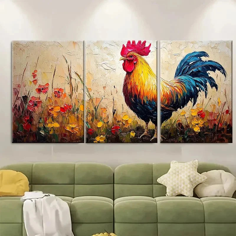 3pcs Rooster Animals Original Art Bird ER   Wall Art Set Canvas Framed 60x90cm - High Quality Print 100% Australian Made Wall Canvas Ready to Hang