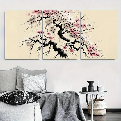 3pcs Elegant Pink and White Plum Blossom Wall Art Set Canvas Framed 40x60cm - High Quality Print 100% Australian Made Wall Canvas Ready to Hang