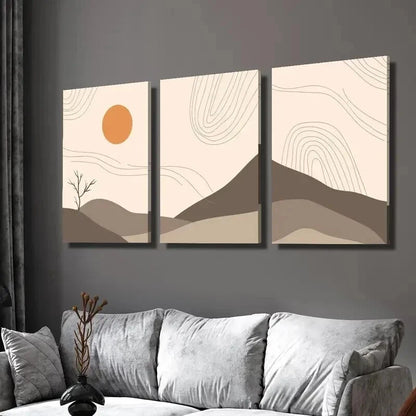 3pcs Sun Moon Tree Landscape Painting Wall Art Set Canvas Framed 50x70cm - High Quality Print 100% Australian Made Wall Canvas Ready to Hang