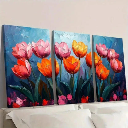 3pcs Vibrant Tulip Impasto Style TY   Wall Art Set Canvas Framed 60x90cm - High Quality Print 100% Australian Made Wall Canvas Ready to Hang