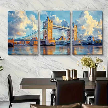 3pcs London Tower Bridge Watercolor Metal Print Ready to Hang Art