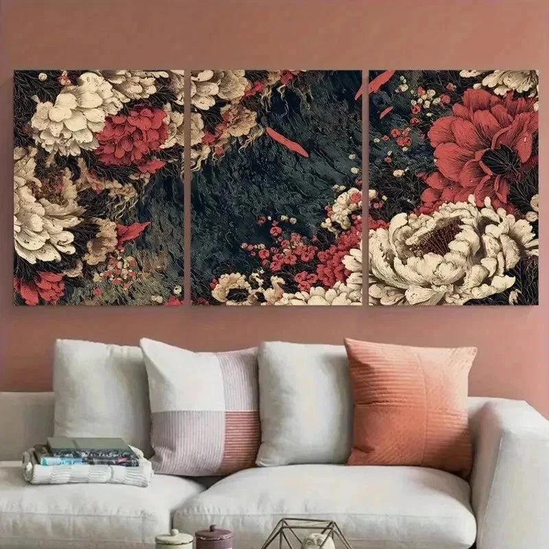 3pcs Vintage Japanese Continuous Prefect Wall Art Set Canvas Framed 60x90cm - High Quality Print 100% Australian Made Wall Canvas Ready to Hang