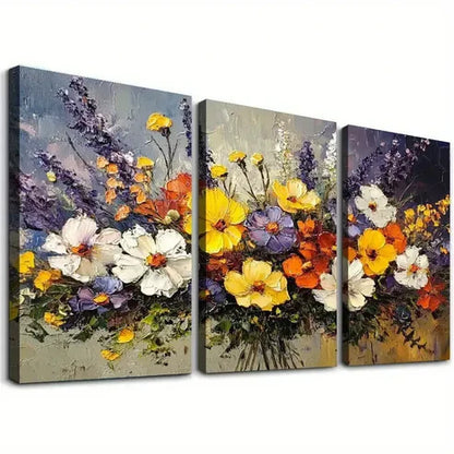 3pcs Decorative Rustic Daisy & Wildflower Canvas Unframed - High Quality Print 100% Australian Made Wall Canvas - Bella Home Decor