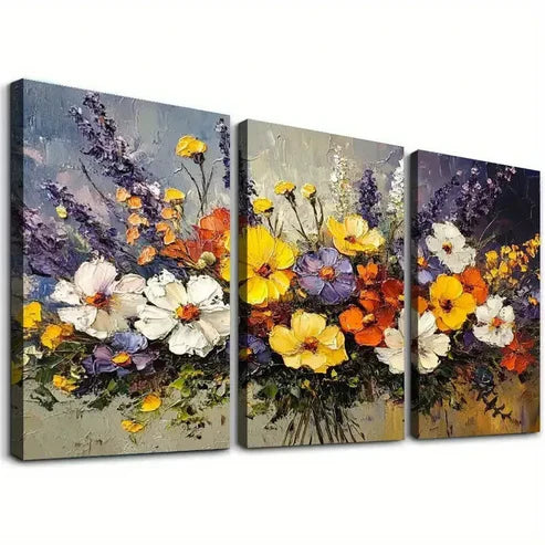3pcs Decorative Rustic Daisy & Wildflower Canvas Unframed - High Quality Print 100% Australian Made Wall Canvas