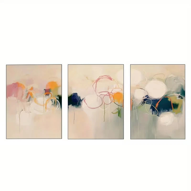 3pcs Abstract Beige Orange Blue Green Shapes  Wall Art Set Canvas Framed 50x70cm - High Quality Print 100% Australian Made Wall Canvas Ready to Hang - Bella Home Decor