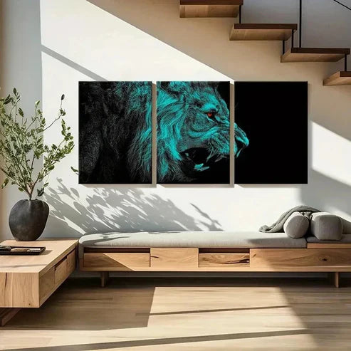 3pcs Fantasy Animal Art Lion Roaring  Wall Art Set Canvas Unframed - High Quality Print 100% Australian Made Wall Canvas
