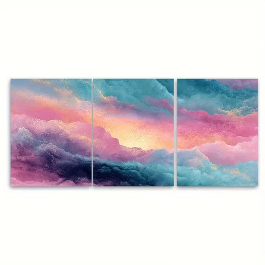 3pcs Pink Coastal Watercolor Depicting Ocean Sunse Metal Print Ready to Hang Art