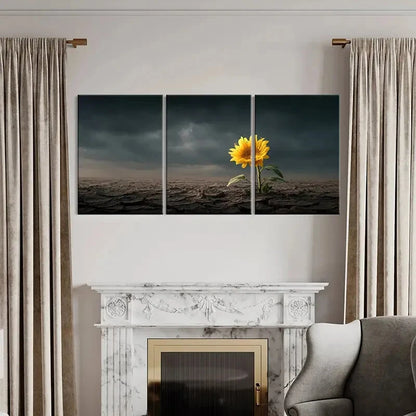 3pcs Sunflower Dark Sky Cracked Earth Metal Print Ready to Hang Art - Bella Home Decor