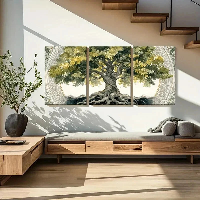 3pcs Tree Illustration Intricate Roots Leaves Metal Print Ready to Hang Art - Bella Home Decor