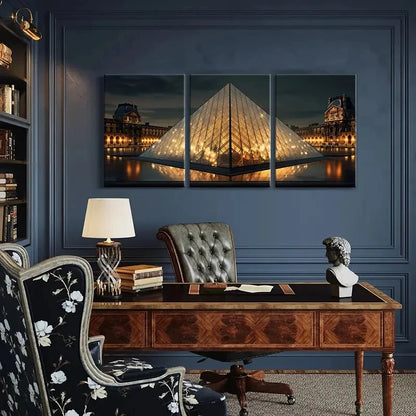 3pcs Louvre Pyramid Paris Landmark Architectural Metal Print Ready to Hang Art - Bella Home Decor
