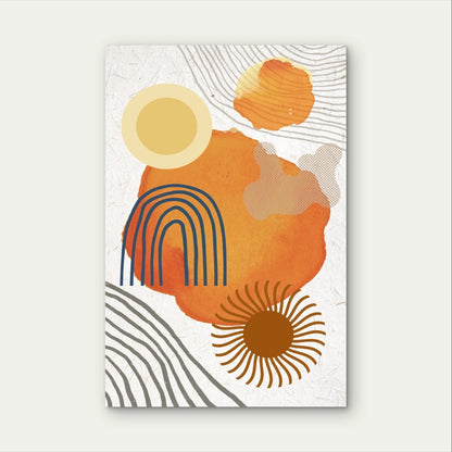Boho Abstract Geometric Sun and Rainbow Art 40x60cm Metal Print Ready to Hang