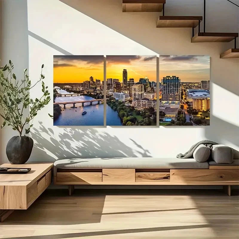 3pcs Austin Texas Skyline Panoramic View Metal Print Ready to Hang Art - Bella Home Decor