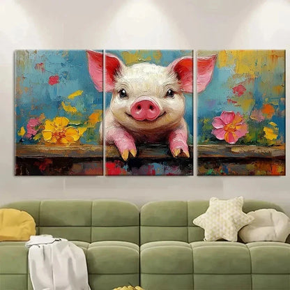 3pcs Pig Painting On Canvas Piglet EU Wall Art Set Canvas Framed 50x70cm - High Quality Print 100% Australian Made Wall Canvas Ready to Hang - Bella Home Decor