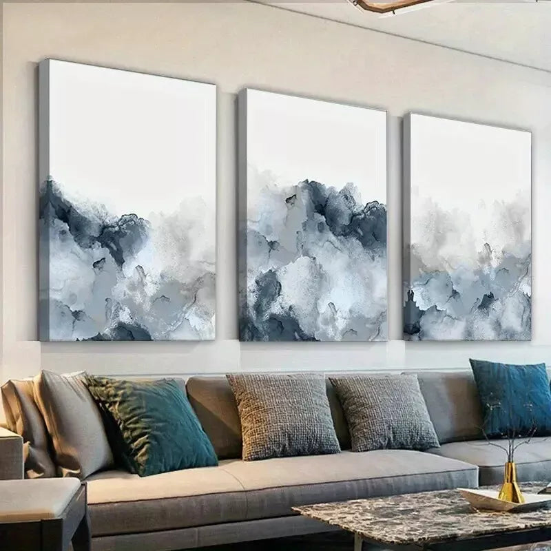 3pcs Blue Gray Wall Art Abstract Canvas Framed 40x60cm - High Quality Print 100% Australian Made Wall Canvas Ready to Hang - Bella Home Decor