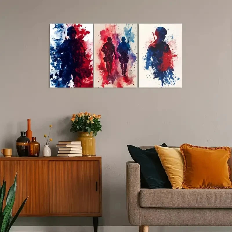 3pcs Vintage-Inspired Red, White & Blue Metal Print Ready to Hang Art - Bella Home Decor