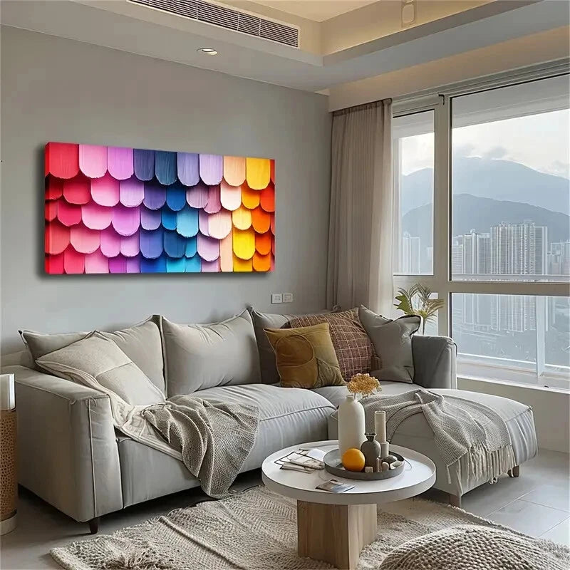 Vibrant Colorful Fish Scale Wall Art Canvas Office Home Room Framed 120x60cm - Bella Home Decor
