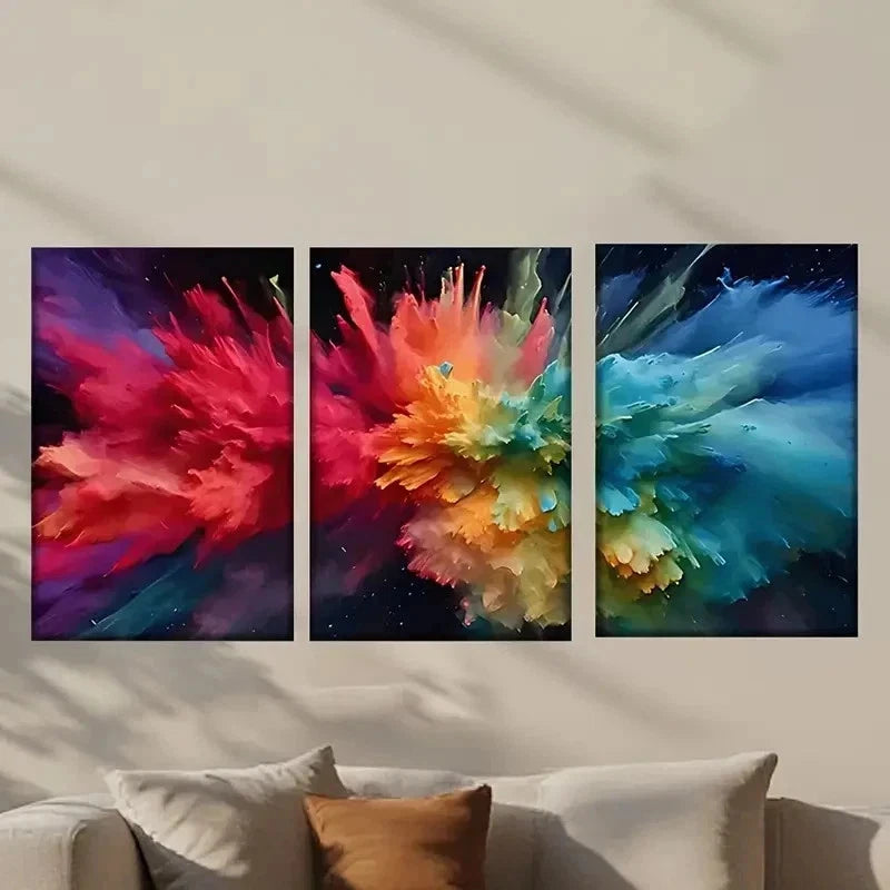 3pcs Colorful Explosion of Paint Decoration Wall Art Set Canvas Framed 40x60cm - High Quality Print 100% Australian Made Wall Canvas Ready to Hang - Bella Home Decor