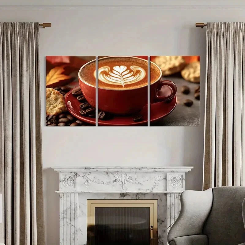 3pcs Artistic Coffee Latte Art Warm Beverage Metal Print Ready to Hang Art - Bella Home Decor