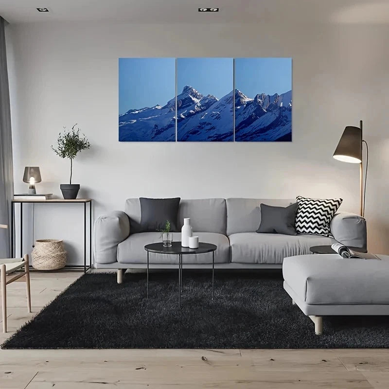 3pcs Snow Capped Mountain Peaks Metal Print Ready to Hang Art