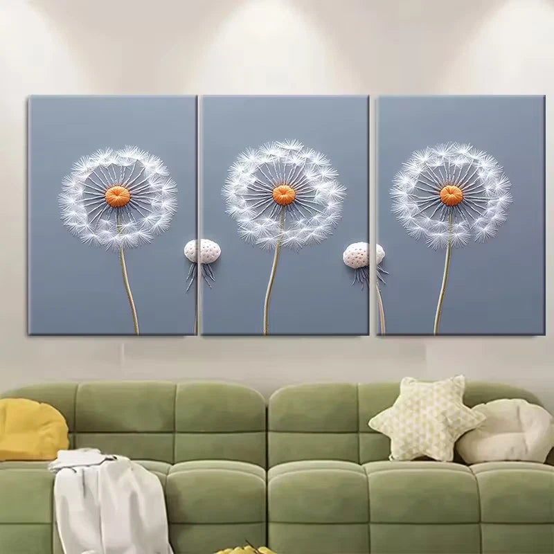 3pcs Dandelion Embroidery Metal Print Ready to Hang Art - Bella Home Decor
