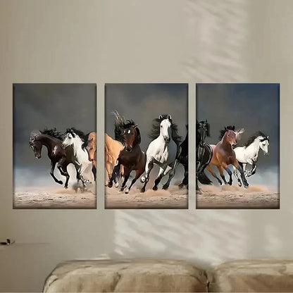 3pcs a Group of Horses Running in The SandA Metal Print Ready to Hang Art - Bella Home Decor