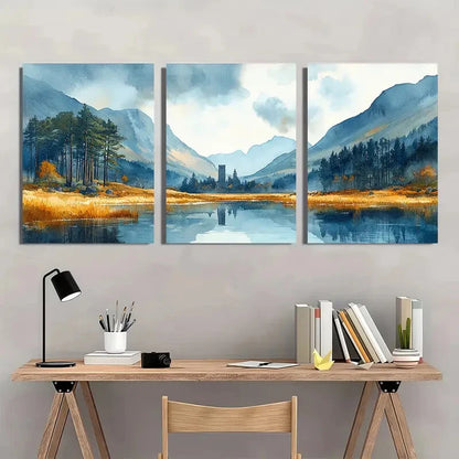 3pcs Wicklow Mountains Landscape Watercolor Art Metal Print Ready to Hang Art - Bella Home Decor