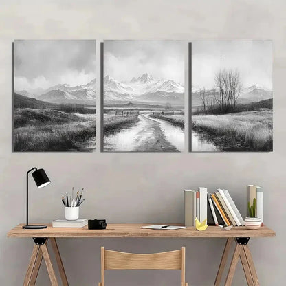 3pcs Vintage Black & White Landscape Art Metal Print Ready to Hang Art - Bella Home Decor