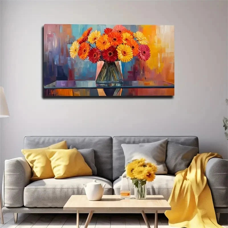 Vase Of Flowers Mural Exquisite Wall Art Canvas Office Home Room Framed 120x60cm