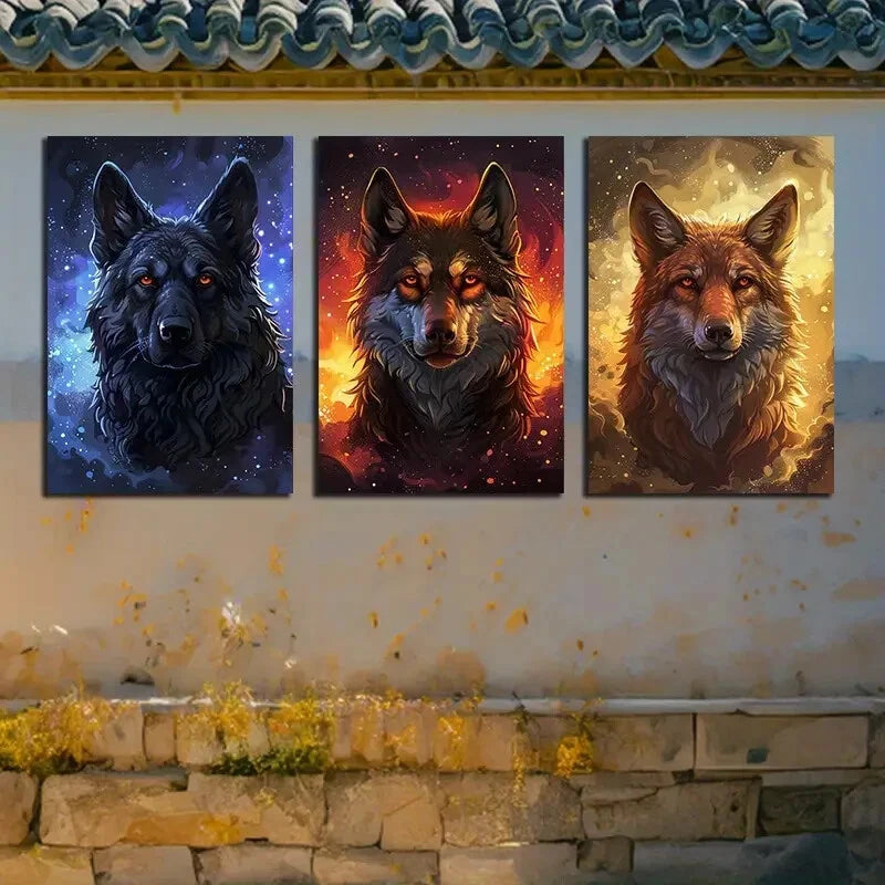 3pcs Vibrant furious Dogs Heads Illustration Metal Print Ready to Hang Art - Bella Home Decor