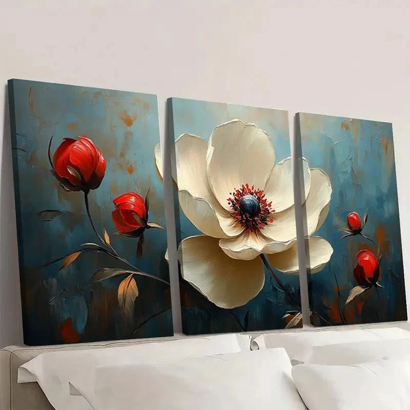 3pcs  Original White Flower OL    Wall Art Set Canvas Framed 40x60cm - High Quality Print 100% Australian Made Wall Canvas Ready to Hang - Bella Home Decor
