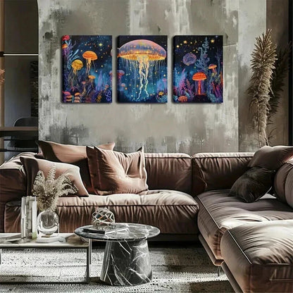 3pcs Numerous Jellyfish Swimming Water Perfect Wall Art Set Canvas Framed 60x90cm - High Quality Print 100% Australian Made Wall Canvas Ready to Hang - Bella Home Decor
