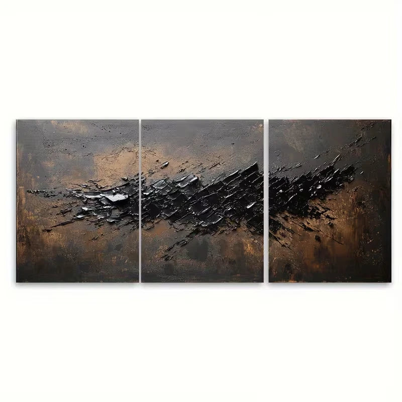 3pcs Brown Abstract Painting Metal Print Ready to Hang Art - Bella Home Decor