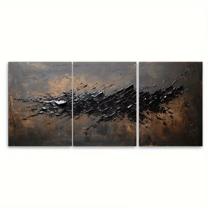 3pcs Brown Abstract Painting Metal Print Ready to Hang Art - Bella Home Decor