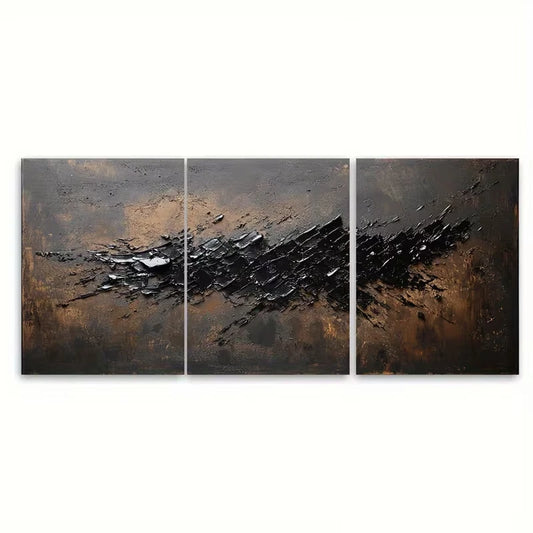 3pcs Brown Abstract Painting Metal Print Ready to Hang Art