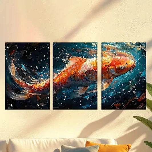 3pcs a Goldfish in Water Wall Art Set Canvas Framed 60x90cm - High Quality Print 100% Australian Made Wall Canvas Ready to Hang
