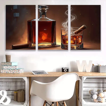 3pcs Whiskey And Cigar, ART  Wall Art Set Canvas Framed 60x90cm - High Quality Print 100% Australian Made Wall Canvas Ready to Hang - Bella Home Decor