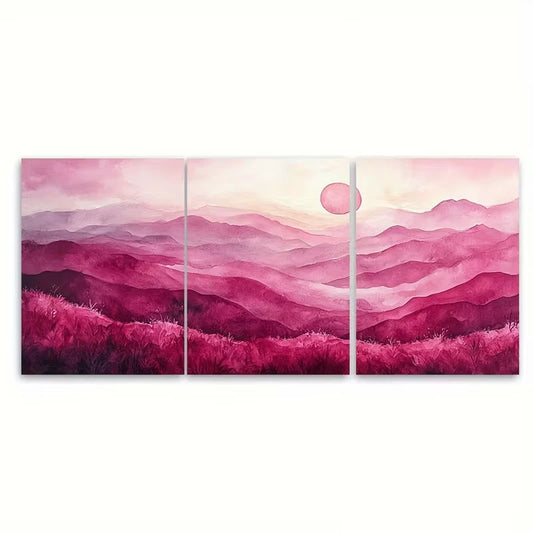 3pcs Elegant Dusky Blush Pink Abstract Watercolor Metal Print Ready to Hang Art