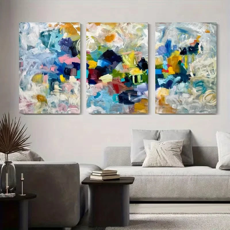 3pcs Abstract Colorful Brushstroke Metal Print Ready to Hang Art - Bella Home Decor