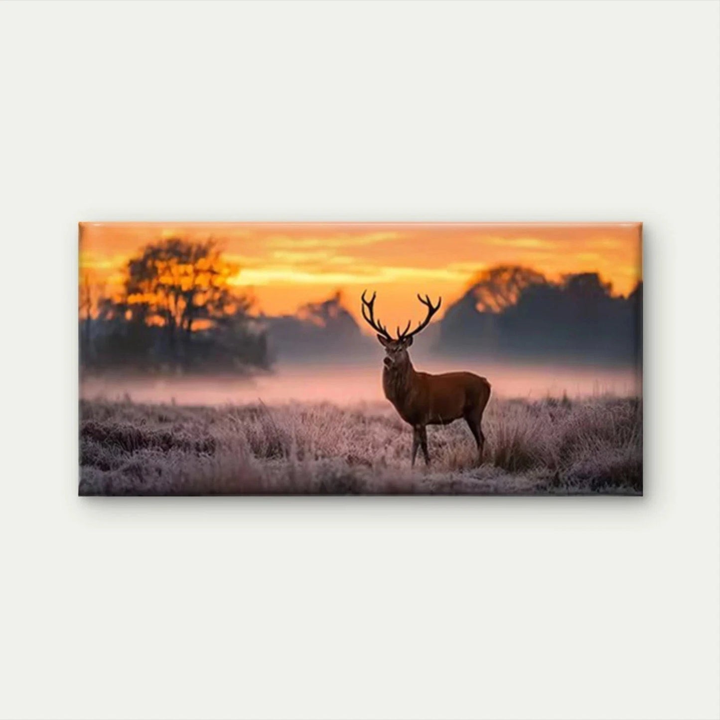Elk Sunset with Autumn Hues Wall Art Canvas Office Home Room Framed 120x60cm